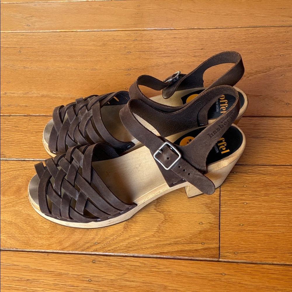 Swedish Hasbeens braided leather clog sandals size 8.5